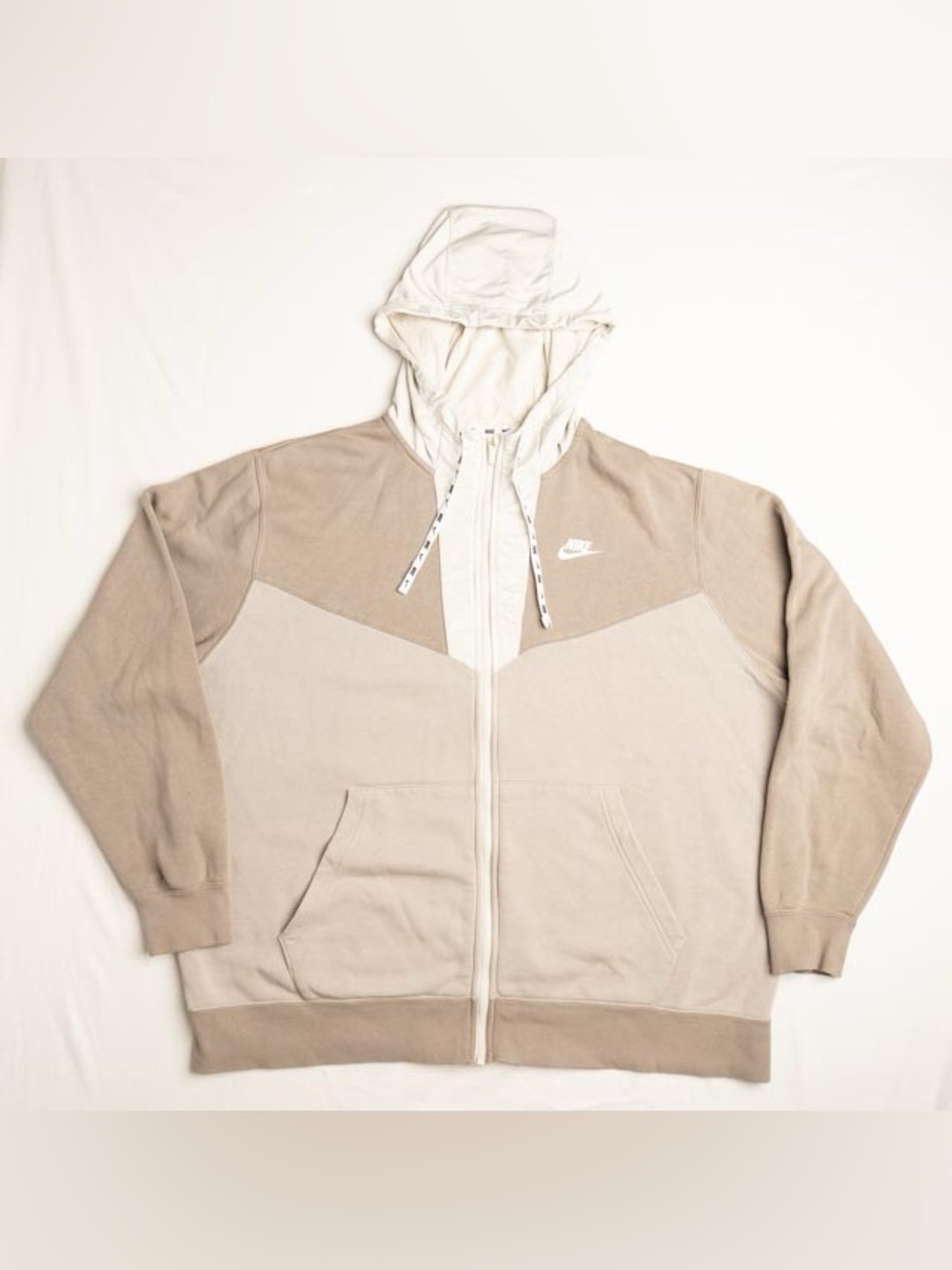 Nike Sportswear Hybrid Fill Zip Hoodie- XXL- Tan Beige Color block Fleece